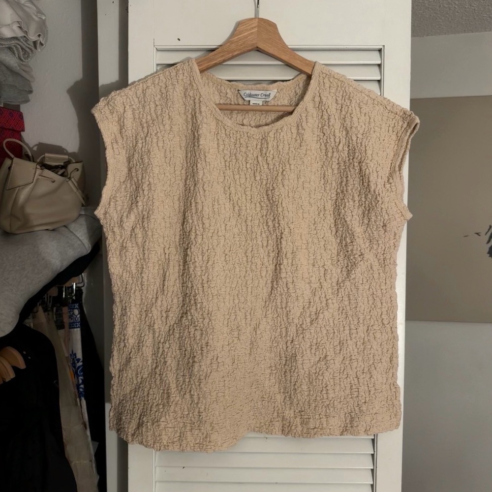 Coldwater Creek Soft Crinkle-Textured Neutral Top | Size S | NWOT